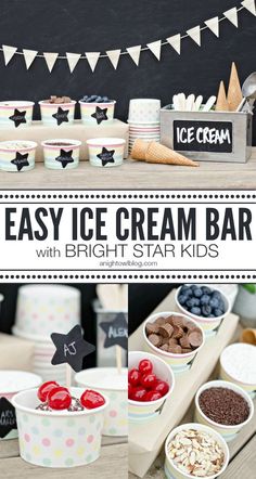 the easy ice cream bar with bright star kids is ready to be served at any party