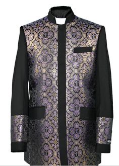 Men's Preaching Clergy Jacket Black/Purple Clergy Preaching Jacket with Special designed fabric with Cross. Same size as your suit jacket Button Front Polyester Fabric Ministry Apparel, Urban Wear, Jacket Buttons, Fashion Outlet, Blazer Coat, Purple Black, Jacket Coat, Black Cream, Beautiful Patterns