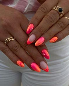 pink and orange nails Pink And Orange Nail, Pink And Orange Nails, Orange Nail, Ombré Nails, Orange Nails, Your Outfit, Ombre Nails