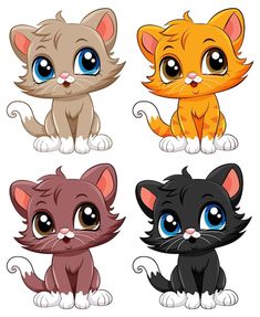 four cute kittens with different colored eyes