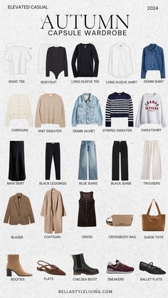 Elevated Basics Outfit Fall, Parisian Inspired Fall Capsule, Capsule Wardrobe And Outfits, Fall Winter Basics, Fall Elevated Casual, Casual Capsule Outfits, One Week Outfit Travel, Fall Classic Capsule Wardrobe, Fall Essentials Wardrobe 2024