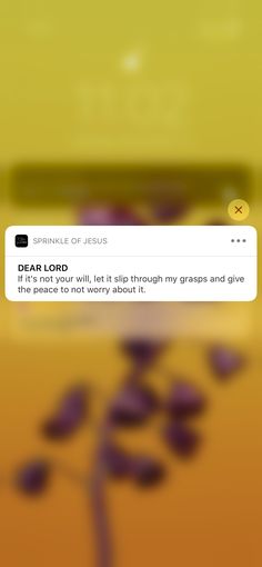 an image of someones text message on their cell phone that says dear lord, i will let slip through my grasp and give the peace to not worry about it