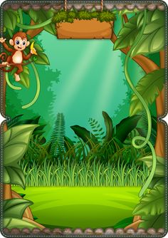 an empty frame with monkeys in the jungle