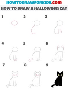 how to draw a halloween cat step by step drawing instructions for kids and beginners