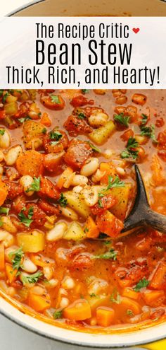 the recipe for bean stew is shown in a bowl