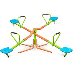 an assortment of toys that are in the shape of a spiralle with handles and seats