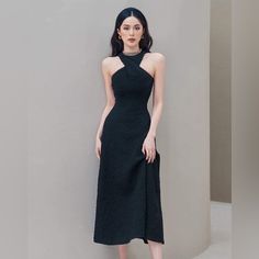 Questions? Leave On The Comment Below! Formal Ootd, Princess Outfit, Cut Out Midi Dress, Black Halter Dress, Female Clothes, Korean Fashion Dress, Elegant Feminine, Classic Feminine, Capped Sleeve Dress