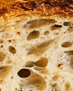 closeup of bread with holes in it and some other things on the top surface