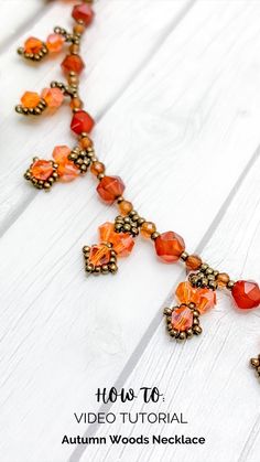 an orange beaded necklace is shown with the words how to video tutor on it