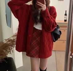 YesStyle rewards code: OLIVIASOJO | afilliate code, links | V-Neck Cable Knit Oversized Cardigan Autumn Shoes Women, Red Plaid Skirt, Oversized Knit Cardigan, Loose Cardigan, Korean Fashion Casual, Winter Cardigan, Oversized Cardigan