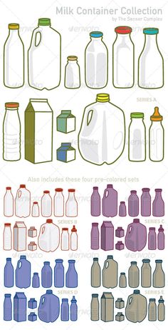 various bottles and containers are shown in this graphic style