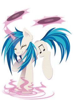 a cartoon pony with blue hair and music notes in its ears, standing in water