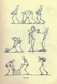 an old book with drawings of people doing different things