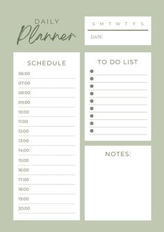 the daily planner is shown in green and white, with notes on each page to do list