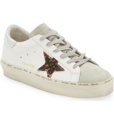 Golden Goose High Star Low Top Platform Sneaker Golden Goose Hi Star, Shoes Golden Goose, Handwritten Lettering, Silver Sneakers, Goose Shoes, White Running Shoes, Golden Goose Sneakers, Under Armour Shoes, Golden Goose Shoes