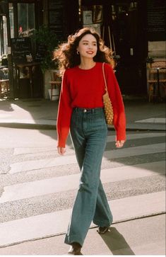 Red Sweater Outfit, Shein Clothing, Looks Street Style, Top 40, Red Sweater, Moda Vintage, Mode Inspo, Red Outfit, Inspired Outfits