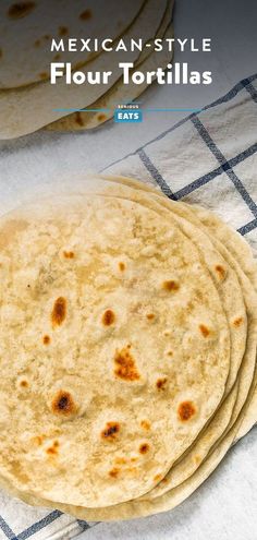 mexican - style flour tortillas on a blue and white checkered tablecloth