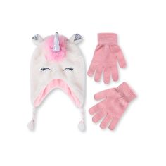 Brighten up chilly days with the Addie & Tate Winter Hat and Gloves Set, designed specifically for kids ages 4-7. This enchanting set features a pink and white unicorn theme that is sure to delight.

- Gender: Female
- Age Group: Kids (4-7 years)
- Material: Durable acrylic knit exterior; soft micro-fleece lining
- Color: Pink/White
- Product Type: Hat and glove set

The durable acrylic knit ensures longevity, while the soft micro-fleece lining offers optimal warmth and comfort, making it skin-f Pink Novelty Winter Hats, Toddler Winter Hat, Braided Tassels, Toddler Gloves, Toddler Mittens, Boys Rain Boots, Kids Sun Hat, Bear Cat, Kids Umbrellas