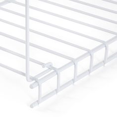 a white metal bed frame with two rails on each side and one rail at the bottom