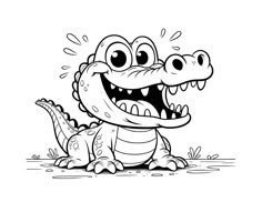 a cartoon alligator sitting on the ground with its mouth open