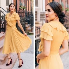 Beautiful Yellow Dress For Any Occasion Knee Length Dress Casual, Yellow Knee Length Dress, Cute Yellow Dress, Cute Yellow Dresses, Knee Length Dresses Casual, Rachel Parcell, Kawaii Clothes, Large Size Dresses, Yellow Dress