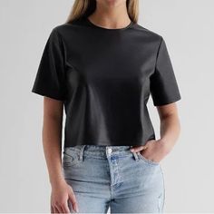 New With Tags Express Faux Leather Boxy Tee. Boxy Tee, Faux Leather, Womens Tops, Tops & Tees, Crew Neck, Tags, Leather, Women Shopping, Clothes