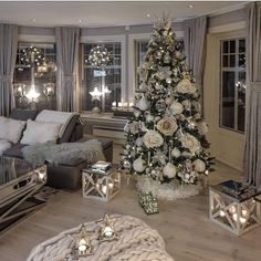 a decorated christmas tree in a living room