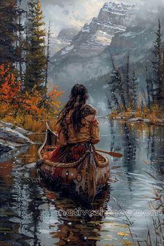 a painting of a person in a canoe