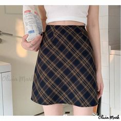 Olivia Mark - Vintage High-Waisted Plaid Bodycon Midi Skirt Mark Vintage, Plaid Midi Skirt, Bodycon Midi Skirt, Bodycon Midi, Olivia Mark, A Line Skirts, Midi Skirt, Plaid, High Waisted