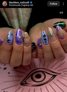 Celestial Nails, Cosmic Nails, Stilleto Nails Designs, Witchy Nails, 2024 Nails, Sky Nails, Hippie Nails, Latest Nail Trends