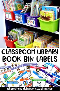 classroom library book bin labels with the title