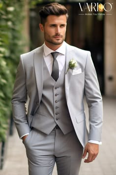 >>ORIGINAL ARTWORK AND CONTENT, PLEASE DO NOT COPY<< Men Suits, Suits For Man, Dapper Style Light Grey Double Breasted Suit for Men - Elegant Wedding Attire  - Formal Attire, Formal Fashion Slim Fit Suit, Formal piece Wedding Suit, Double Breasted, Formal Fashion Slim Fit Suit. Elevate your style with our classic light grey double-breasted suit for men. This elegant and timeless ensemble is perfect for weddings, formal events, or any occasion where you want to make a statement. Crafted with prec Wedding Mens Suits, Grooms Gray Suit, Groom In Gray Suit, Wedding Suits Groom Light Grey, Jas Wedding, Wedding Tuxedo For Men Grey, Light Gray Wedding Suit, Dusty Blue Wedding Suit, Bespoke Tailored Wedding Suits