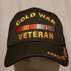 Cold War Veteran Hat With Ribbons. Cold War Veteran On Bill. Valcro Adjustable Back. New Unused John Deere Hats, Veteran Hats, Blue Names, Nba Hats, American Veterans, Auburn University, Black Cap, Knit Cap, Fitted Caps