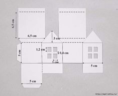 an image of a house cut out with measurements for the roof and windows on it