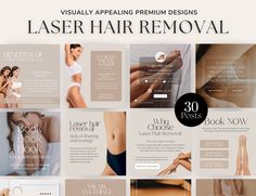 Laser Hair Removal Instagram Posts WHAT'S INCLUDED? * 30 Instagram Posts | Laser Hair Removal  * Easy to Customize on Canva (Change Fonts, Colours and Images) ✩ OUR TEMPLATES * Are created with focus on quality, usability, and customization. * Are Fully customizable: You can change text, fonts, images and colours. * Help you increase engagement on Instagram with strategic designs to get results Questions about our Templates? Get in touch with us, we're happy to assist with any inquiries. Laser H Halo Laser, Tech Social Media, Laser Removal, Hair Clinic, Social Media Flyer, Botox Fillers, Medical Aesthetic, Skin Clinic, Medical Spa