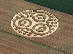 an aerial view of a crop circle in the middle of a field with circles carved into it