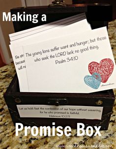 an open trunk with some cards in it and the words making a promise box on top