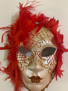 Mardi Gras Masquerade Mask, Classic Mask in  Red and Gold This mask is perfect for any masquerade ball events.  Perfect for Mardi Gras season.  Masks also make excellent displays for your home Ready to ship in 1-2 days.  Thanks for shopping with Pamela Creations Favorite my shop to see all new listing in your Etsy feed Instagram pamelas_creation89 Facebook Pamela's Creation Red Theater Masks For Mardi Gras, Red Theater Mask For Mardi Gras, Red Masks For Mardi Gras Theater, Full Face Masks For Costume Party At Carnival, Full Face Mask For Costume Party Carnival, Red Masquerade Mask For Mardi Gras, Red Masks And Prosthetics For Mardi Gras Masquerade, Red Masquerade Mask For Carnival, Red Carnival Mask For Festivals