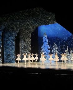 the nutcrackers are performing on stage in front of snow - covered trees