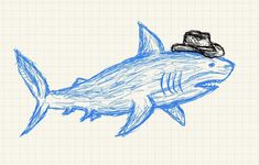 a drawing of a shark with a hat on it's head