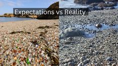 there are two different pictures with the words expectations vs reality on them and an image of rocks in the water