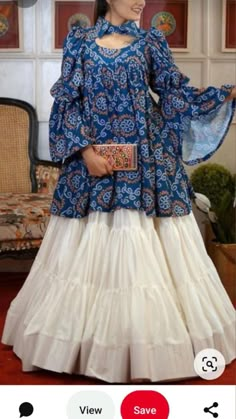 Long Designer Kurtis, Sarara With Kurti Bandhani, Sarara New Design, Sarara Neck Design, Choli Kurti Designs, Sarara With Frock Design, Frock Style Kurti Design With Plazo, Bandhani Saree Dress Design Ideas, Sarara Kurti Design