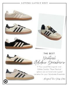 If You Loved the original viral  Adidas Samba. These Neutral  options are on-trend and a great variation for your Wardrobe Essentials.  #adidasoriginals #adidassambas    Follow my shop @BeyondTheShopDoor on the @shop.LTK app to shop this post and get my exclusive app-only content!  #liketkit #LTKshoecrush #LTKstyletip #LTKover40 @shop.ltk https://liketk.it/4x6UV Tan Adidas Shoes Outfit, Adidas Samba Sporty And Rich Outfit, Samba Vs Gazelle, Shoes Essentials Women, Cream Sambas, Adidas Samba Original, Adidas Shoes Samba, Neutral Sneakers, Aesthetic Sneakers