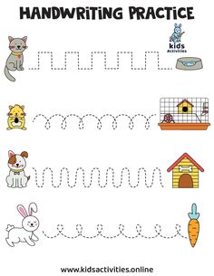 handwriting practice worksheet for kids with animals