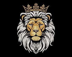 a lion with a crown on top of it's head in the middle of a black background