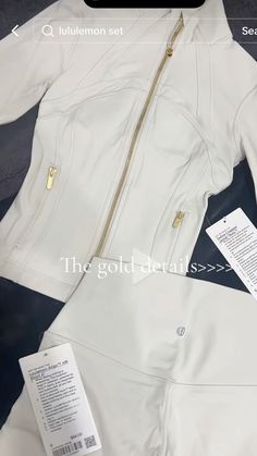 Lululemon Gold Zipper White, Lululemon Define Jacket White And Gold, Lulu Fits Aesthetic, White And Gold Lululemon Jacket, Lululemon Set, Cute Online Clothing Stores, Clothing Finds, Pink Lululemon, Cute Clothing Stores