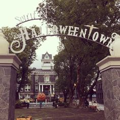 the entrance to halloween town is decorated with pumpkins