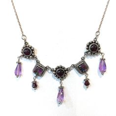 Sterling Silver Amethyst And Dichroic Glass Necklace. Chain Adjustable 17 - 18 " Purple Gem Necklace, Amethyst Necklaces, Gothic Jewelry Diy, Eclectic Outfits, Birthday Inspo, Visual Board, Pink Necklace, Amethyst Necklace, Dichroic Glass