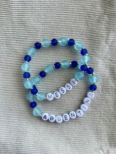 Celebrate greatness by wearing these Argentina inspired bracelets. Argentina Bracelet, Soccer Bracelets, Football Bracelet, Inspired Bracelets, Argentina Soccer, Soccer Football, Braided Bracelets, Clay Beads, Friendship Bracelets