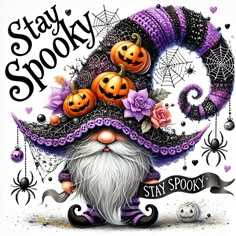 an image of a halloween card with a gnome